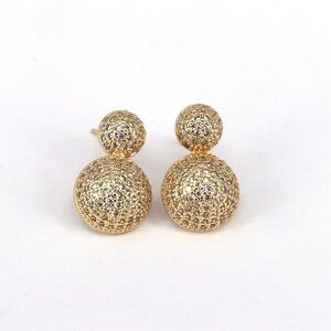 Gold Pavé Double Ball Drop Earrings - Gold
